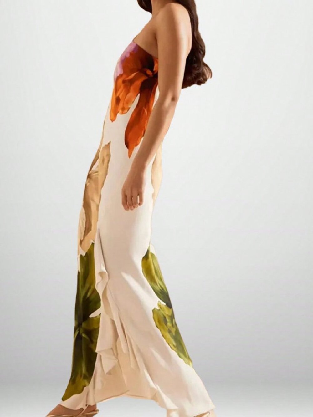 Multicolor Casual Women's Floral Print Off-Shoulder Vacation Dress - Picture 3 of 4